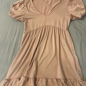 Chic Tan Puff Sleeve Dress